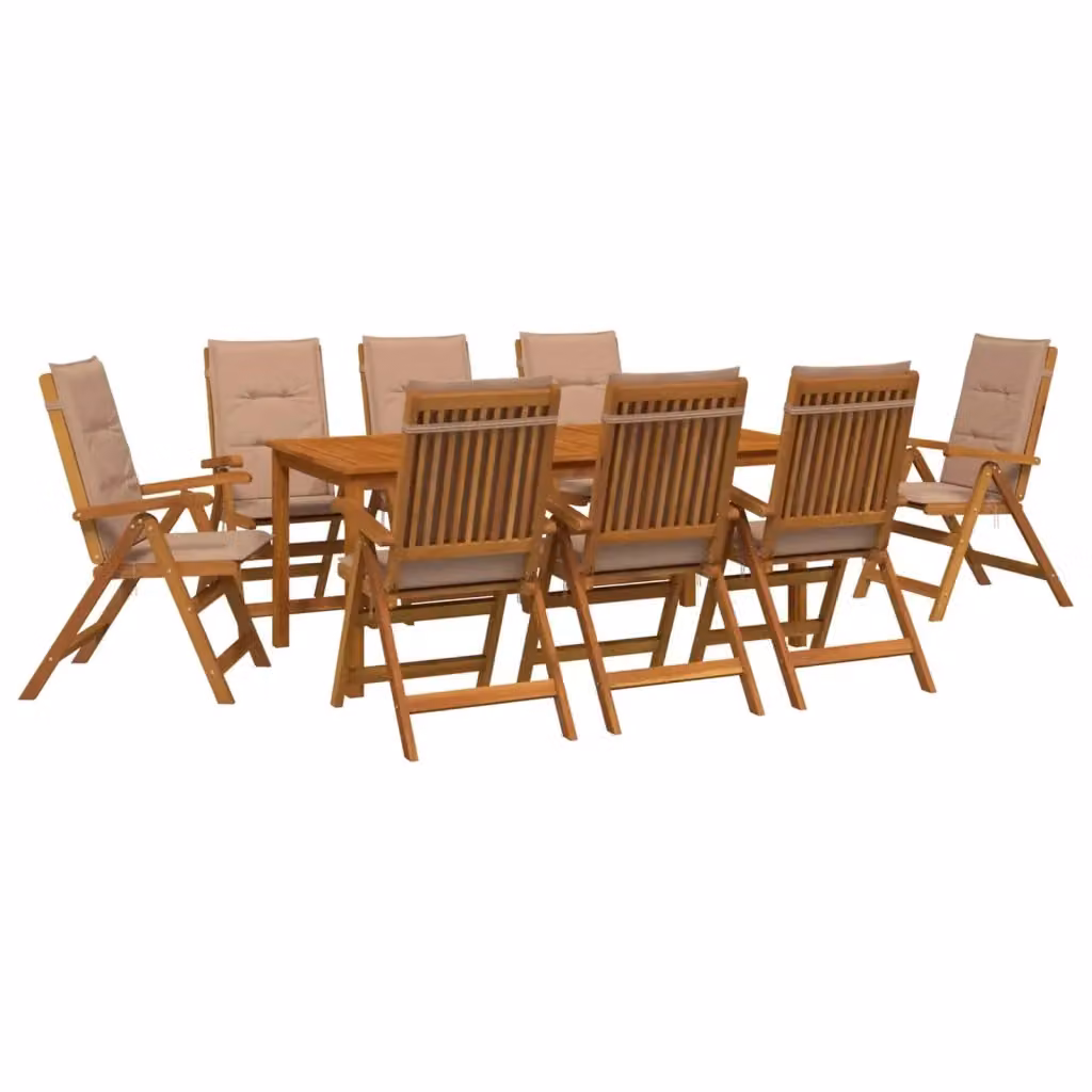 Set da pranzo da giardino vidaXL in legno di acacia naturale con 9 pezzi per 8 persone, colore marrone e beige – 2