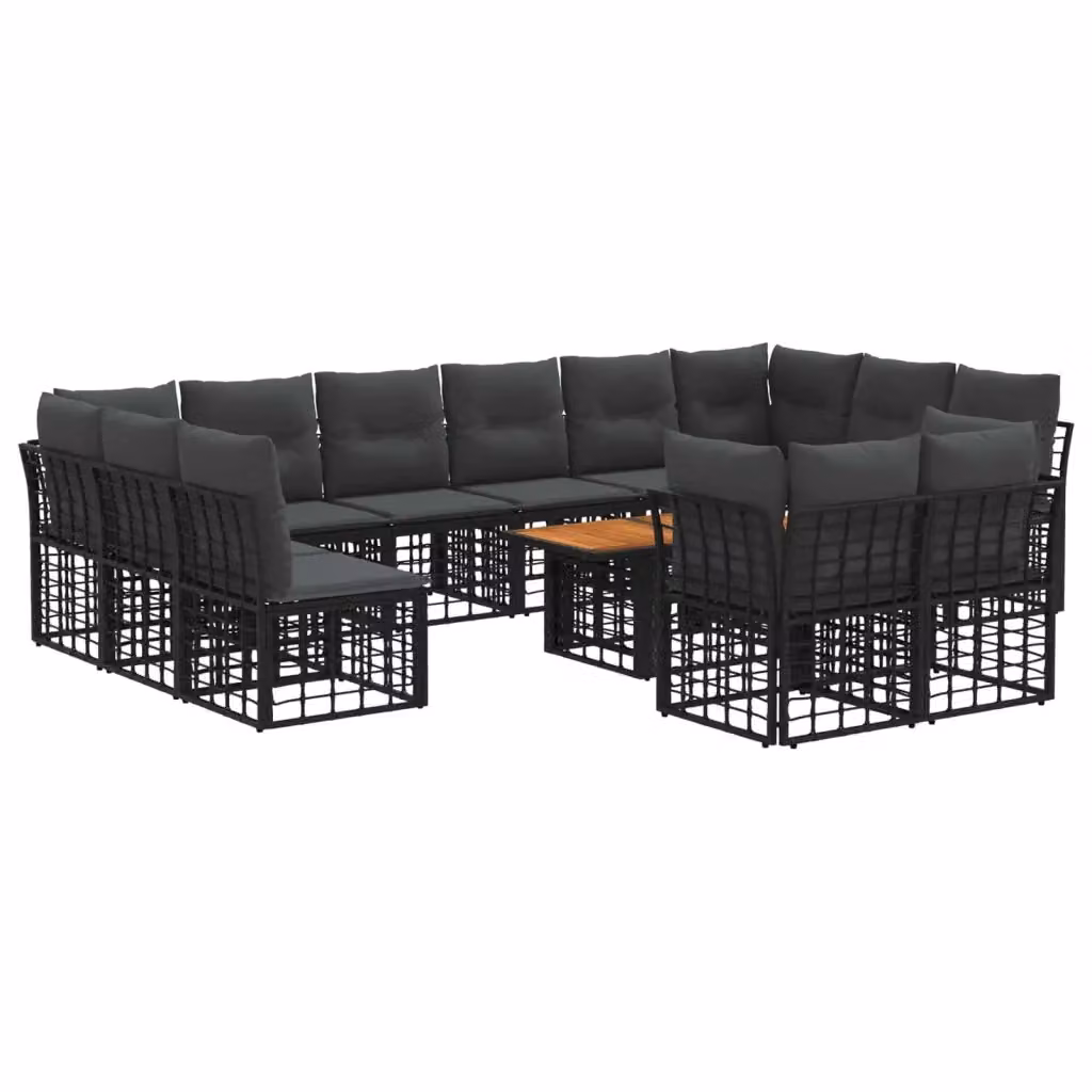 Set Divano da Giardino Moderno vidaXL in Polyrattan con Tavolino e Cuscini, 13 Pezzi, Nero e Grigio – 2