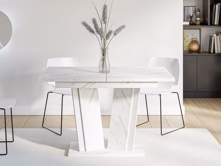 Tavolo da cucina allungabile 120x80 cm FERDEK 2 - marmo chiaro / bianco lucido