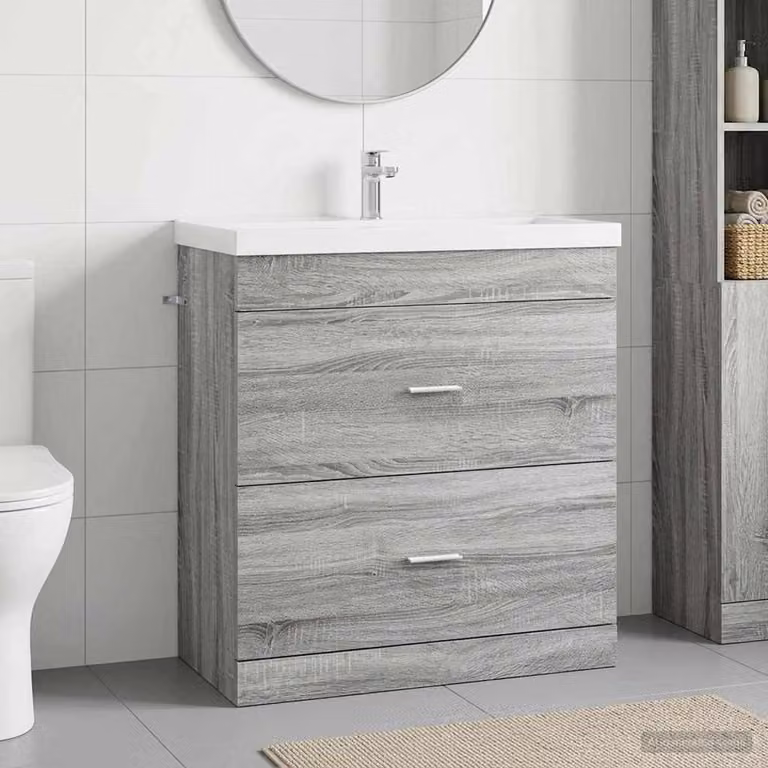 Mobiletto da Bagno Sotto Lavabo vidaXL in MDF Grigio con Cassetti e Ante
