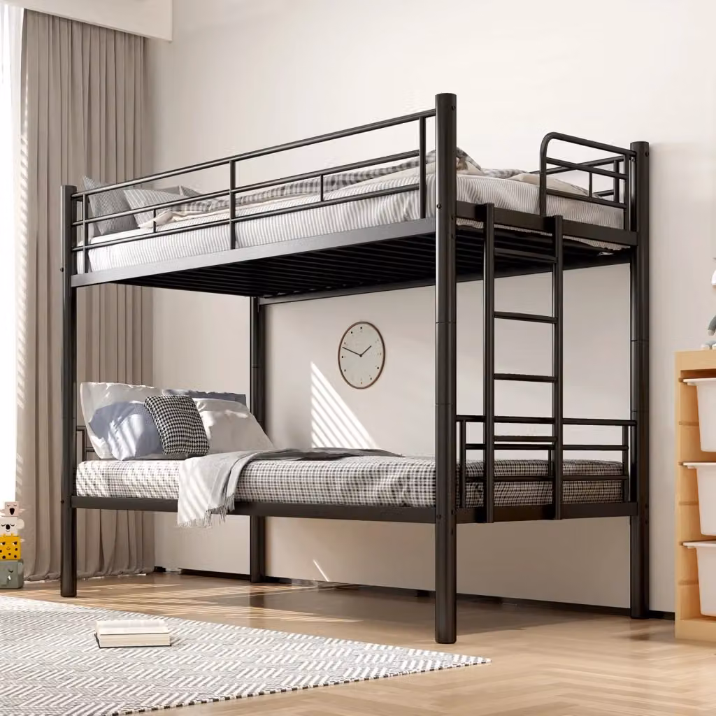 Letto a castello per bambini Cipacho in metallo nero, convertibile in due letti singoli con corrimano di sicurezza e scala antiscivolo, L/P/H: 200 x 90 x 155 cm – 2