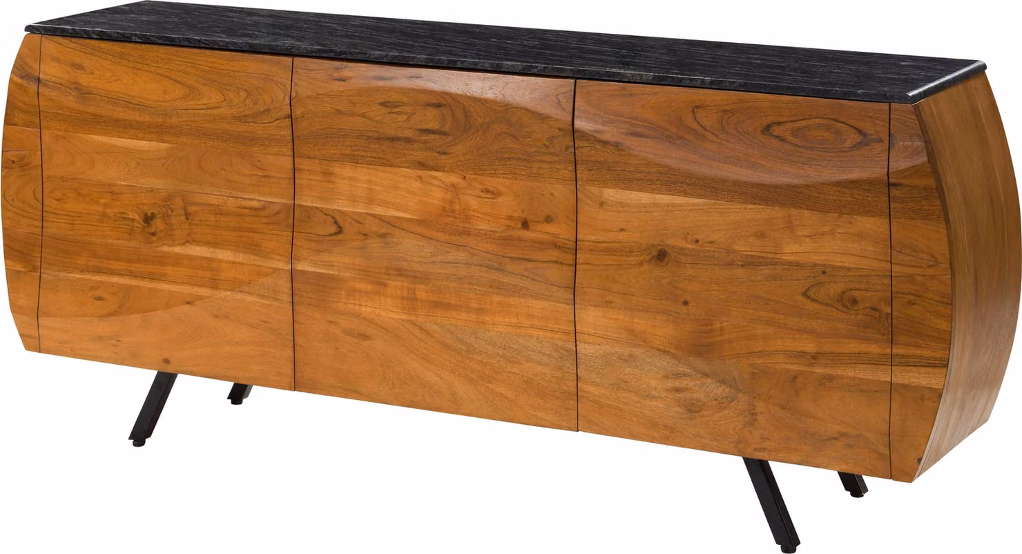 MASSIVMOEBEL24 | Credenza in legno di acacia 184x40x75 laccato naturale / marmo scuro MONTREAL #127