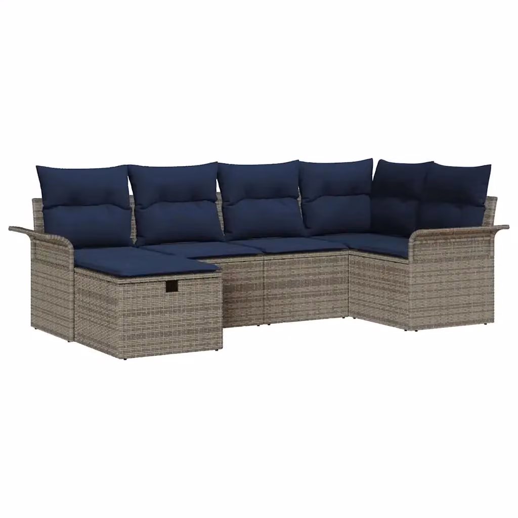 Set Divano da Giardino 6 pz vidaXL con Poltrona, Tavolino e Pouf, Design Moderno a L, Colore Grigio e Blu Navy – 2