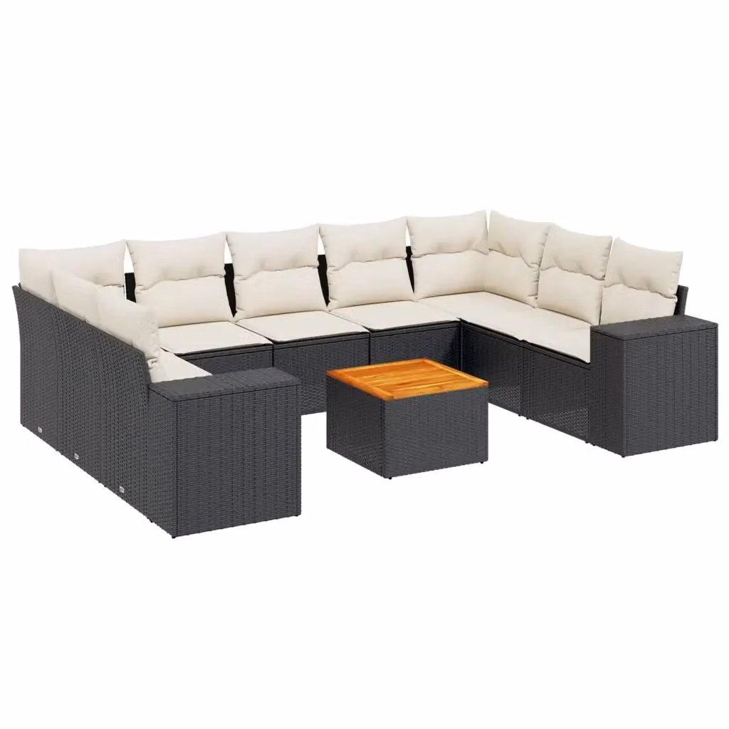 Set di divani da giardino vidaXL in polyrattan nero con cuscini e tavolino da esterno a forma di L – 2
