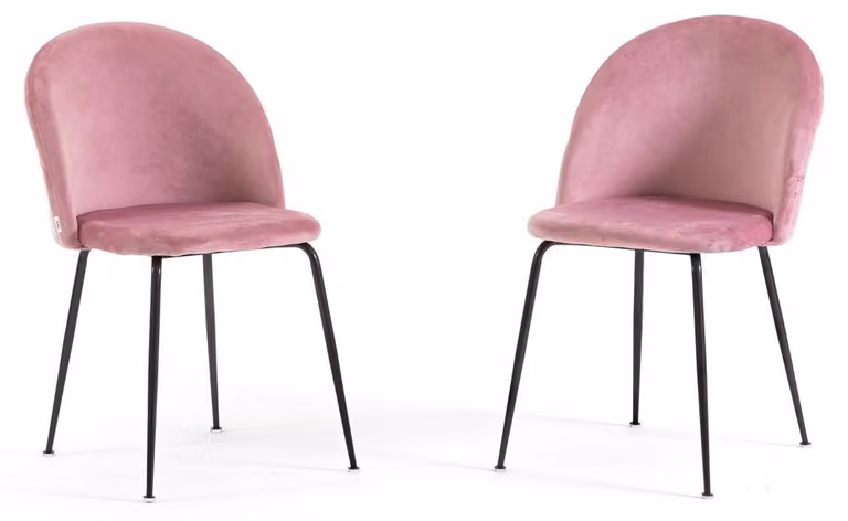 Set di 2 sedie da pranzo imbottite, gambe in metallo, design elegante per cucina, sala da pranzo, bar e ristoranti SARA - Rosa/Grigio scuro