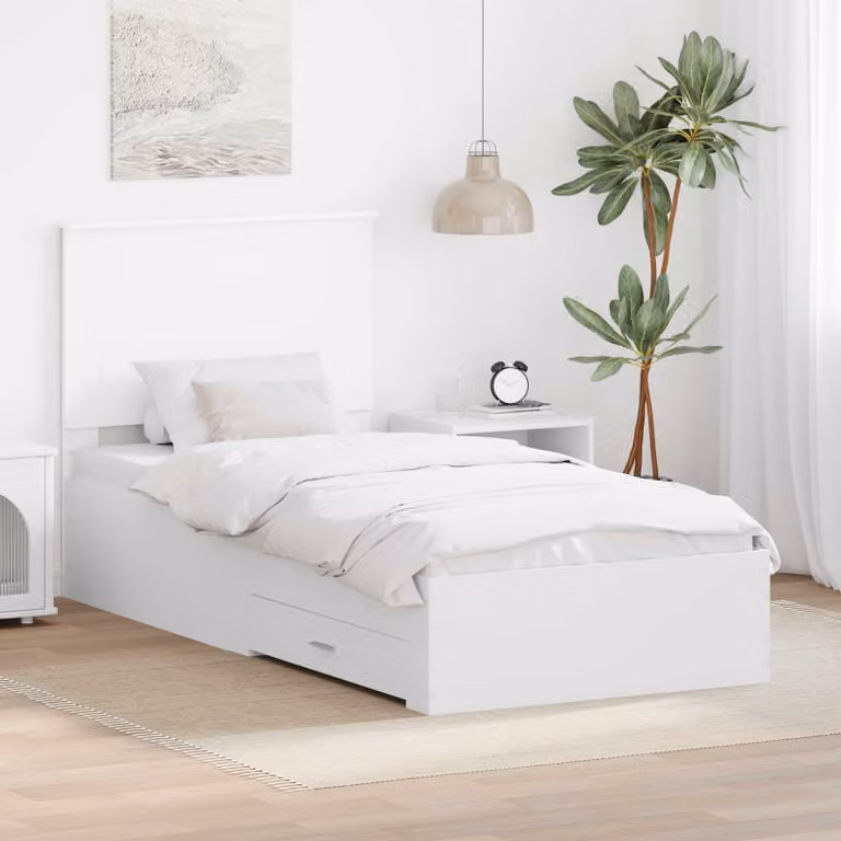 Struttura del letto moderna vidaXL in legno ingegnerizzato bianco con cassetti L/P/H: 190 x 90 x 93 cm