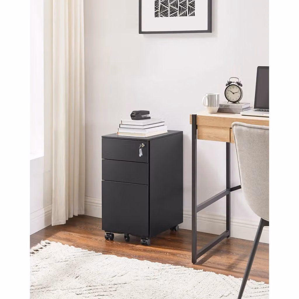 Cassettiera da ufficio professionale KENDRA HOME in metallo nero opaco con ruote e serratura – 2