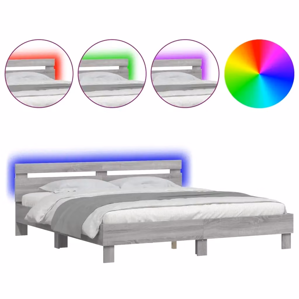 vidaXL Giroletto con Testiera, Illuminazione LED e Porte USB, Grigio, 160 x 200 cm – 2
