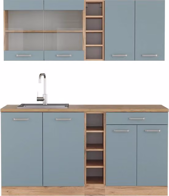 Cucina monoblocco R-Line Grigio-blu/Rovere dorato 160 cm Senza piano di lavoro Vicco