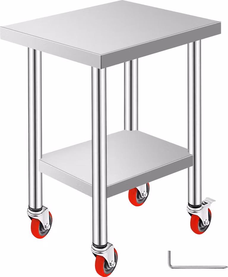 SucceBuy Tavolo da lavoro in acciaio inox 24 x 18 x 34 pollici 700 LBS capacità di carico 4 ruote 3 livelli di altezza regolabile Heavy Duty Food Prep tavolo da lavoro commerciale cucina ristorante argento