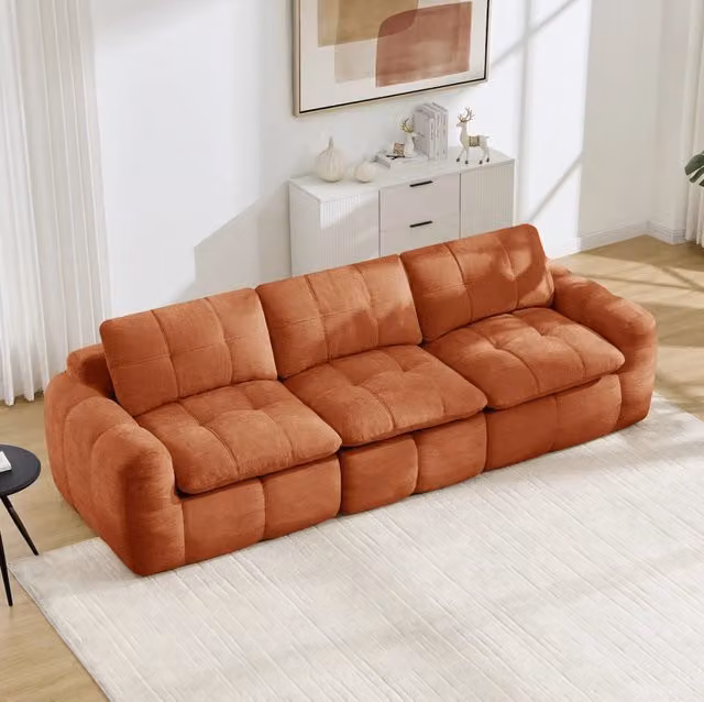 Divano modulare 3 posti senza telaio 264x97x68 cm in ciniglia; arancione