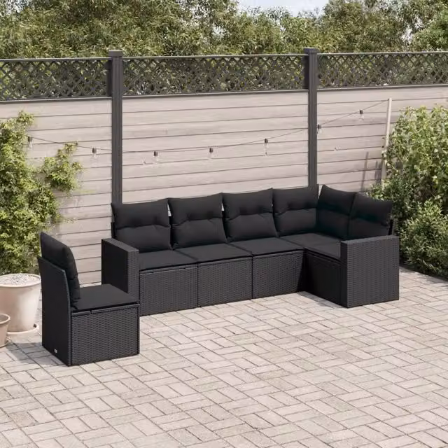 Set Divano da Giardino 6 pz con Cuscini Nero in Polyrattan 3219015