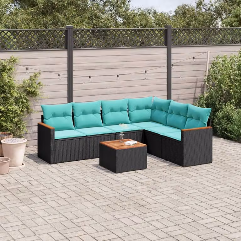 Maison Exclusive - Set di 7 mobili da giardino con cuscini, polyrattan nero