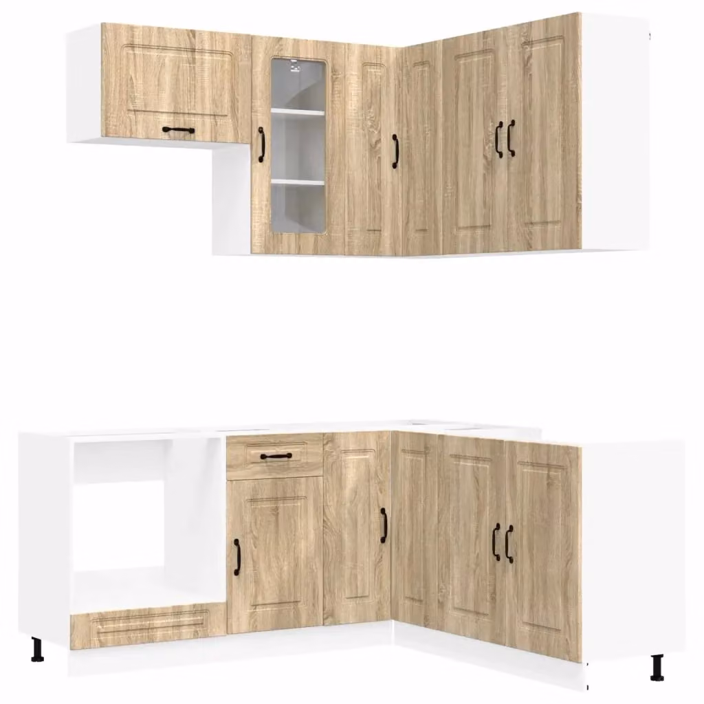 Unità Cucina Moderna KALMAR vidaXL in Rovere Sonoma, 8 Pezzi con Ante in Vetro e Ripiani Interni, Marrone – 2