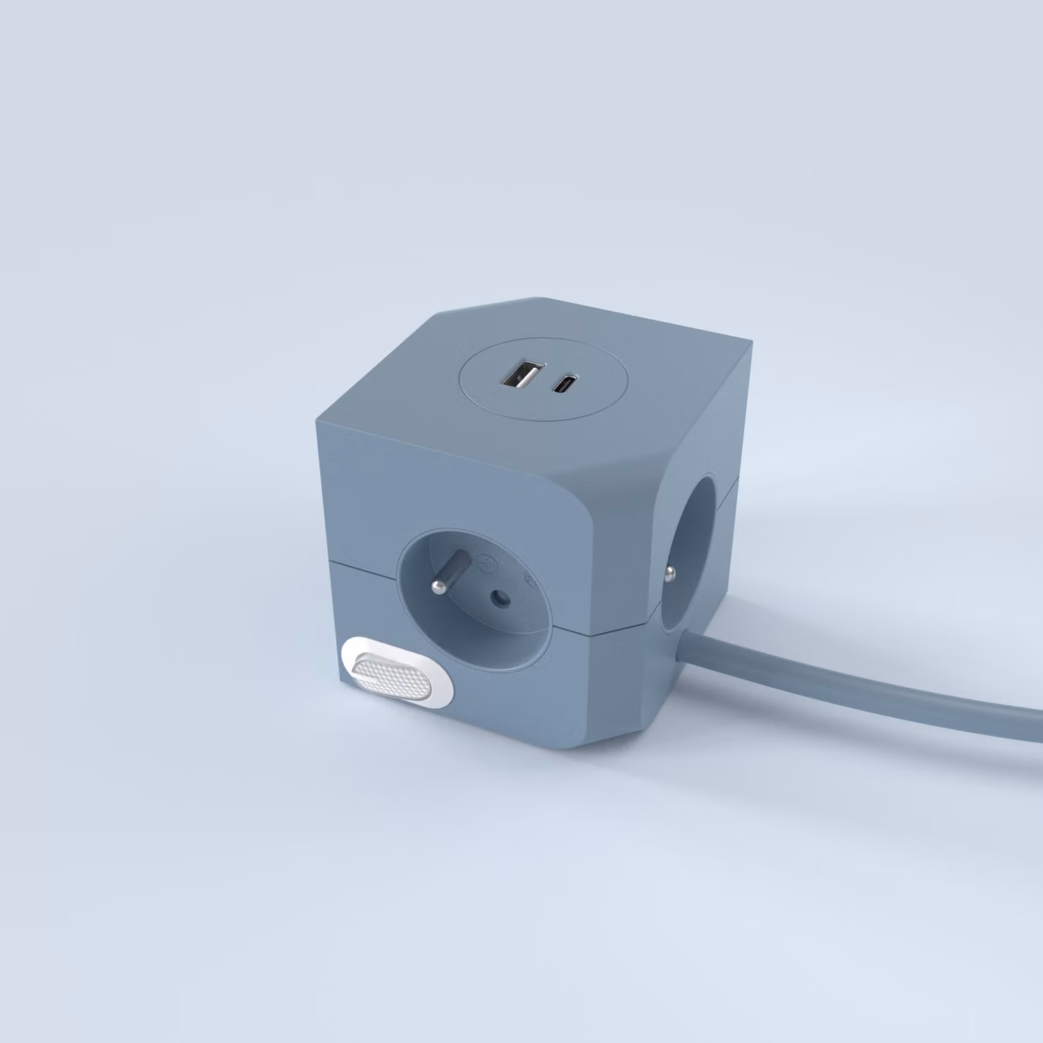 Ciabatta multipresa blu con 4 prese, 16 A, 2 porte USB, 3680 W
