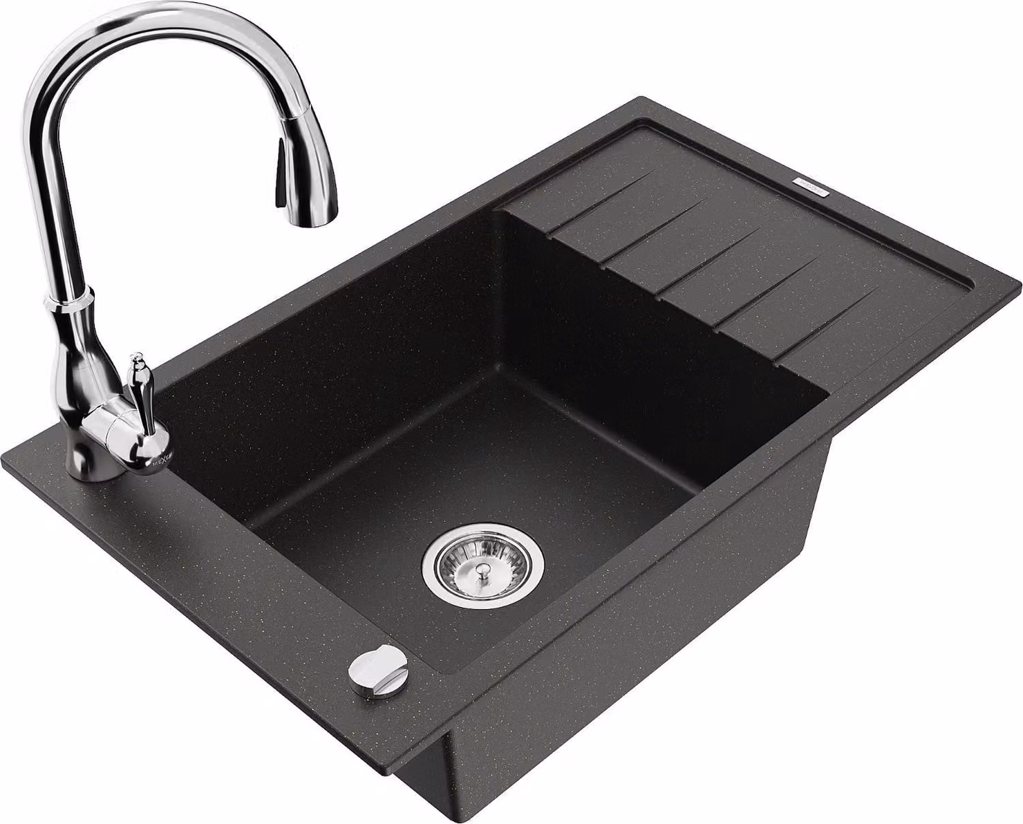 Mexen Elias lavello in granito a 1 vasca con scolapiatti e rubinetto da cucina Savita, nero/oro metallizzato- 6511-75-672601-00