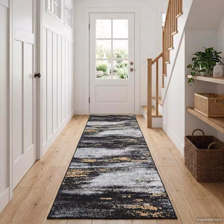 Tappeto Runner vidaXL LESAKA Nero e Oro con motivo a diamante in poliestere, L 100 cm x P 50 cm