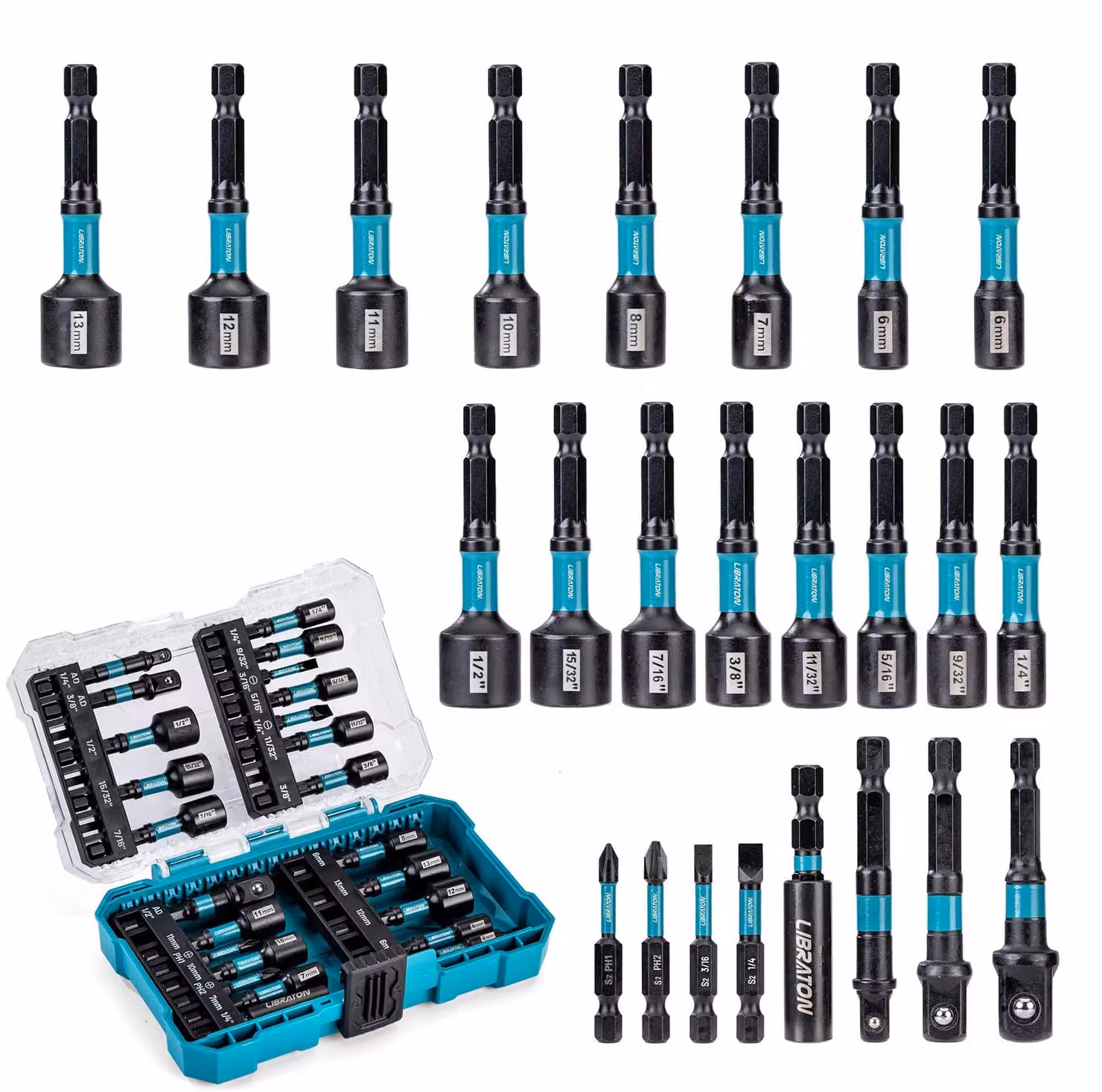 Solidchoice - Set di 24 chiavi a bussola magnetiche per avvitatori a percussione