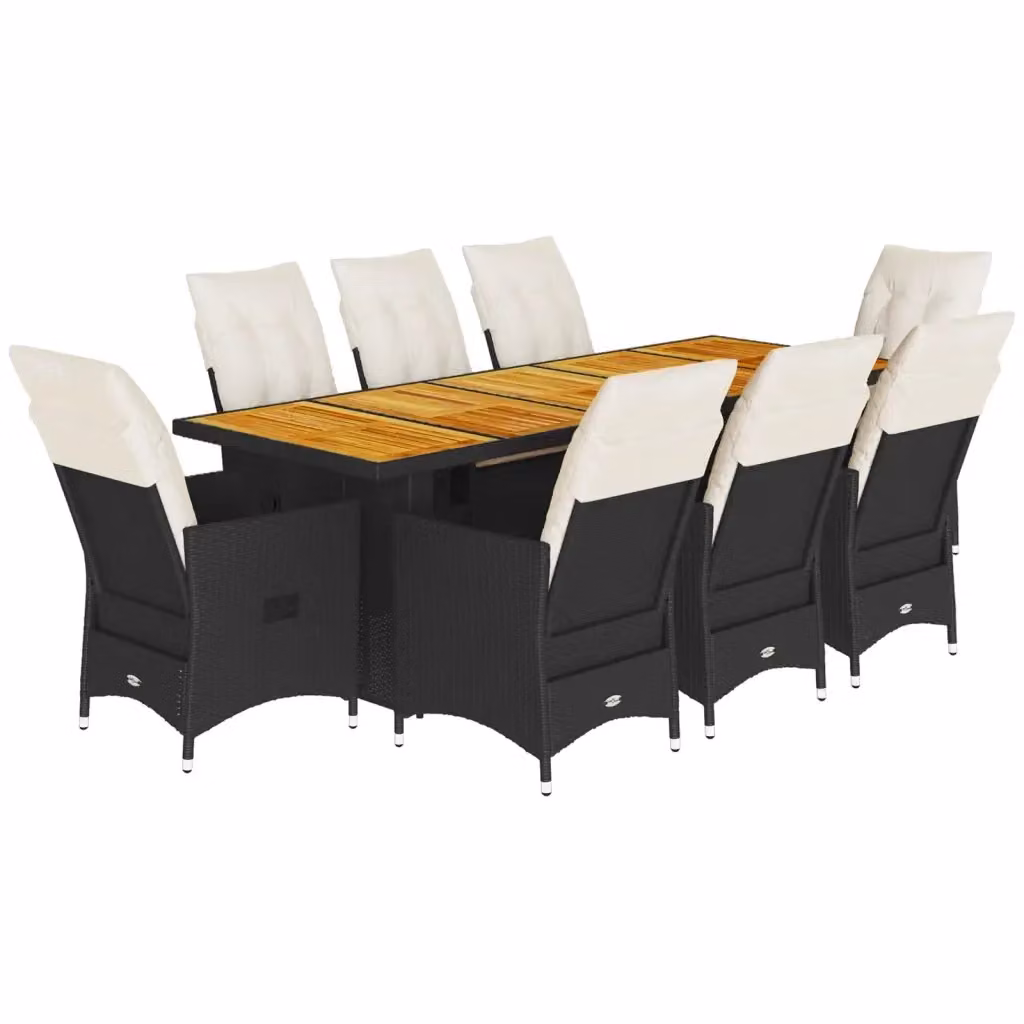 Set da giardino moderno vidaXL in legno di acacia oliato e rattan con 9 pezzi per esterno e balcone, colori nero e bianco – 2