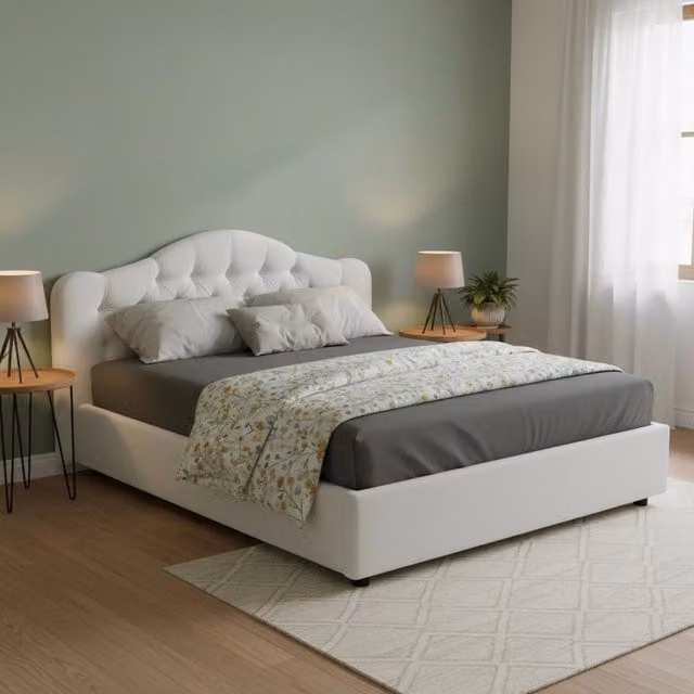 Letto Matrimoniale Arex DMORA con Contenitore a Alzata, Rivestimento in Tessuto, Bianco o Nero, L/P: 160 x 200 cm – 1