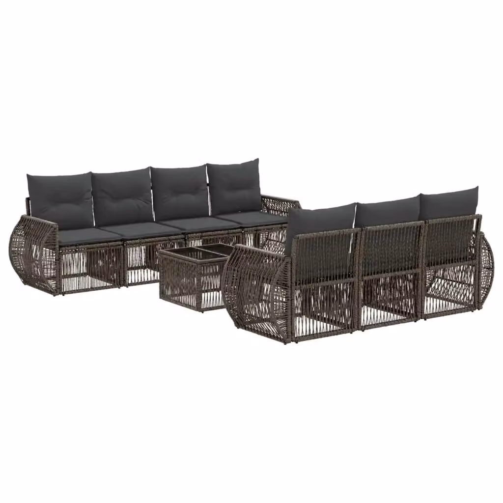 Set Divano da Giardino 8 Pezzi vidaXL Grigio con Tavolino e Cuscini in Polyrattan e Acciaio – 2