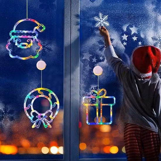 Set Ibenzoa® con 3 luci natalizie a LED con ventosa per finestre e pareti