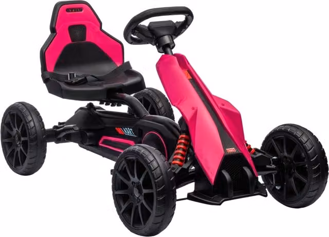 Go-kart, veicolo per bambini con sedile regolabile, veicolo a pedali, auto a pedali con freno a mano, 3-8 anni, per esterni, rosa