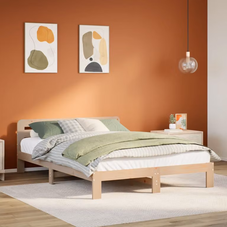 vidaXL Letto in legno massello di pino marrone con doghe fisse L: 139 cm, P: 193,5 cm, H: 65,5 cm