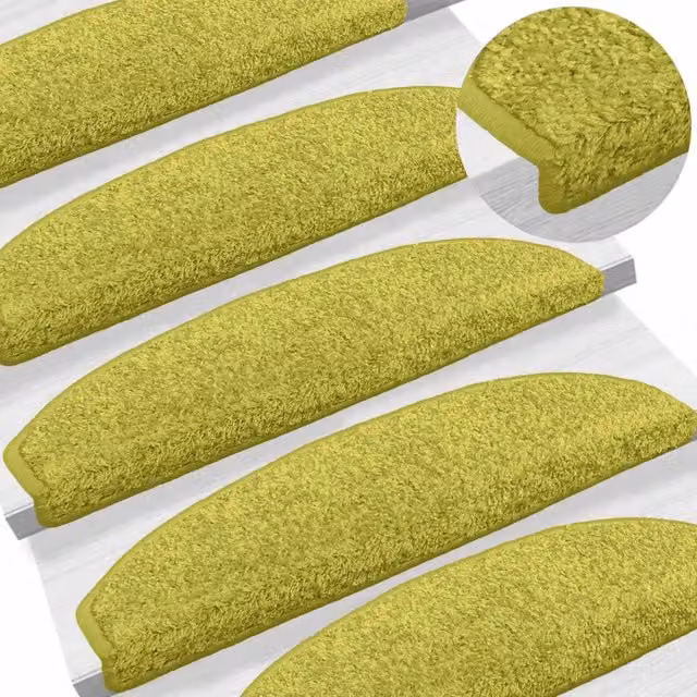 Set di 15 tappetini autoadesivi per scale in polipropilene antiscivolo e fonoassorbenti, colore verde, L 80 x P 24,5 x H 3,5 cm