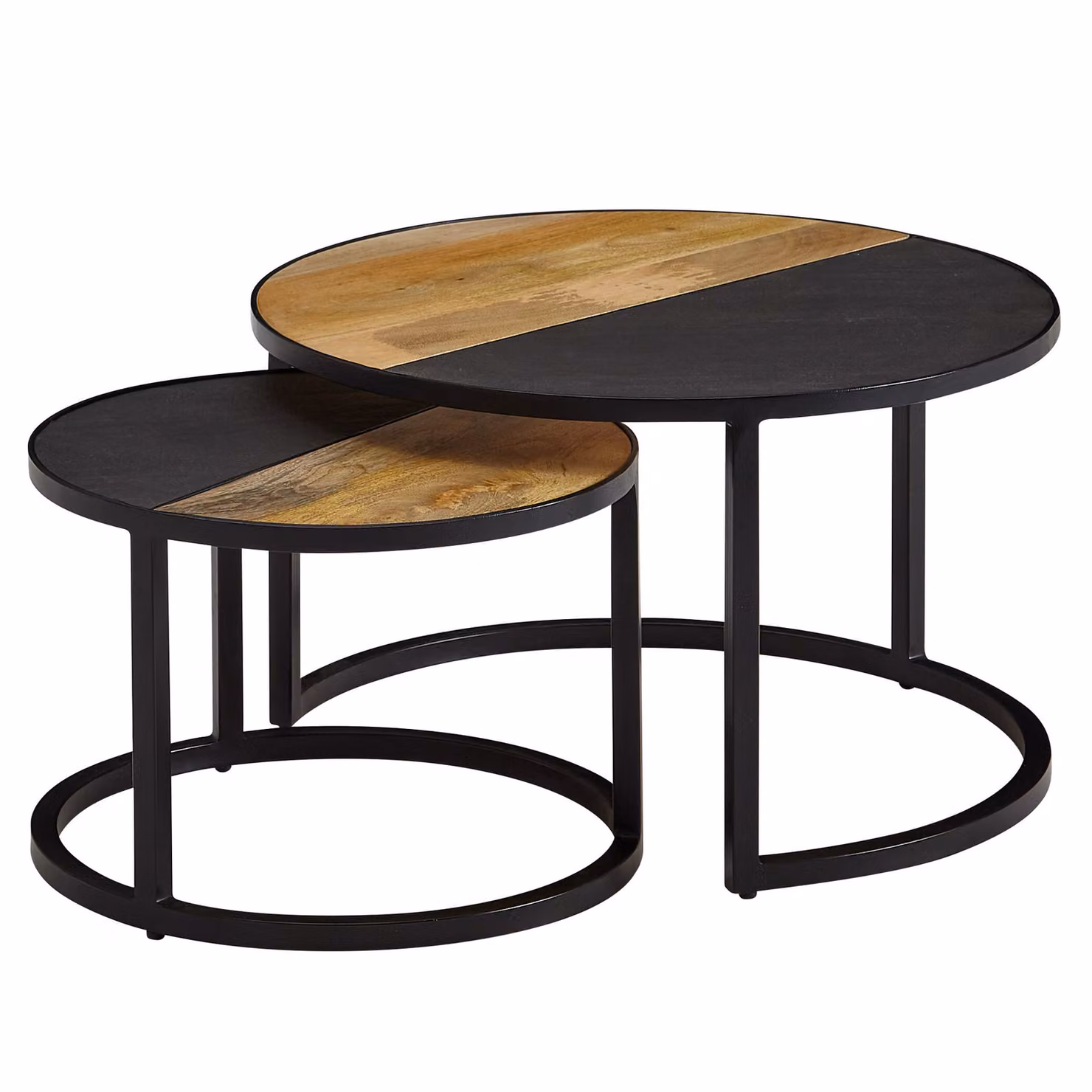 Tavolino da caffè set di 2 pezzi tavolino da caffè solido in legno di mango / pietra aspetto rotondo moderno | Wohnling