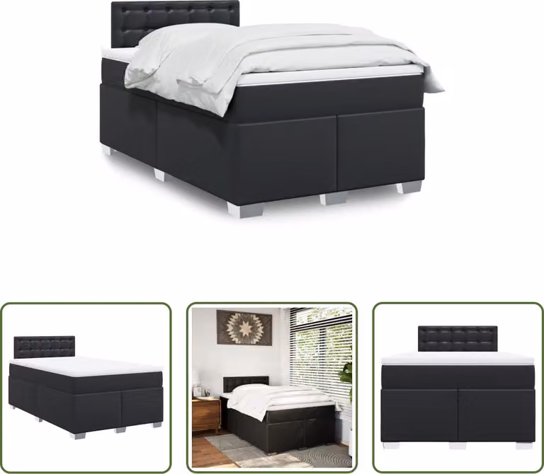 The Living Store Letto a molle con materasso nero 120x200 cm in Pelle finta