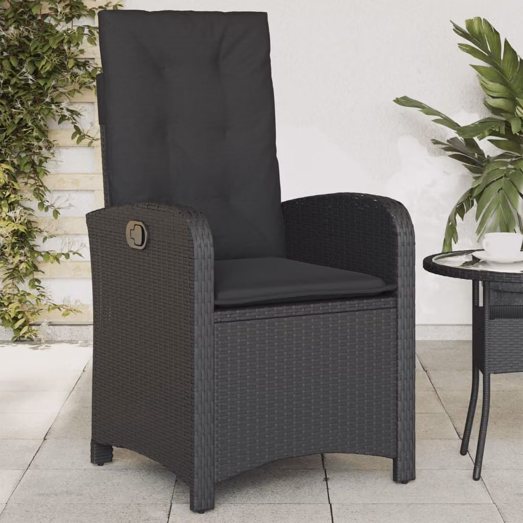 Sedia reclinabile da giardino con cuscini vidaXL in polyrattan e metallo nera