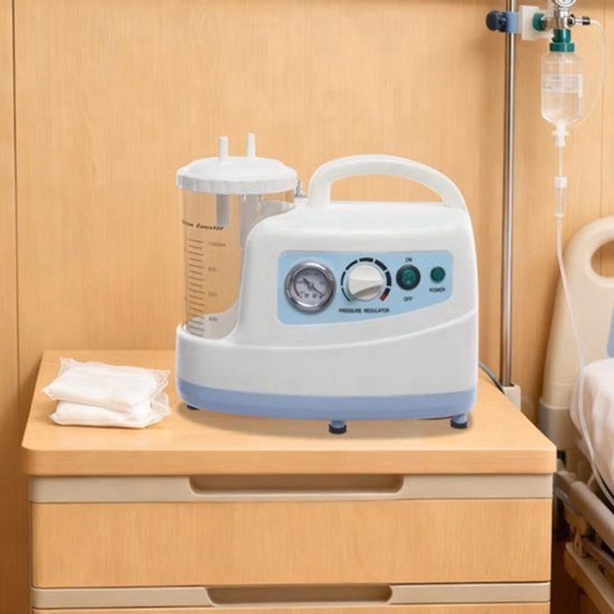 Aspiratore portatile - Potenza: 90W - Capacità: 1000 ml - Aspirazione medicale - Colore: bianco