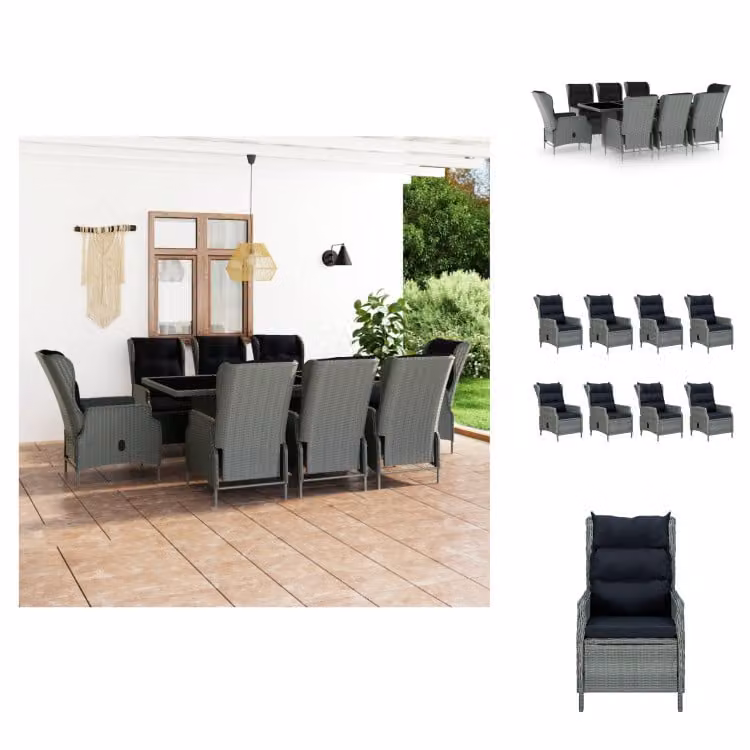 vidaXL set da pranzo da giardino 9 pezzi con cuscini in poly rattan grigio chiaro - Set di mobili da giardino