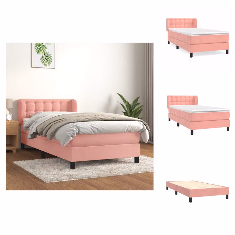 vidaXL Letto a molle con materasso rosa 90x190 cm in velluto - Letti & Reti