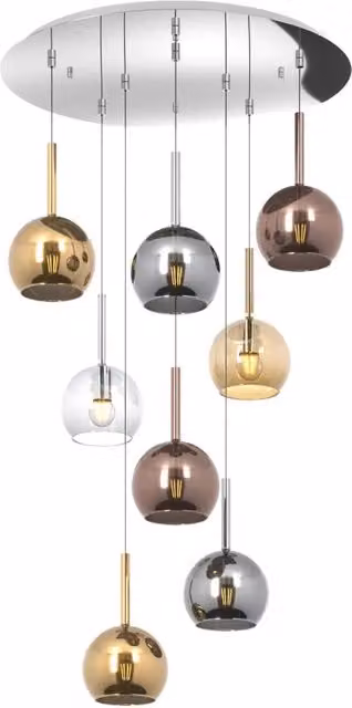 Lampadario Sospeso Contemporaneo Top Light in Metallo Cromo e Vetro Multicolor con 8 Luci E27 – 1