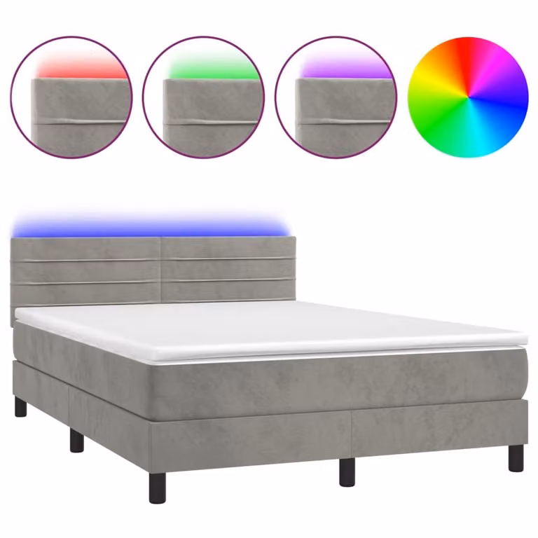 Letto a Molle con Materasso e LED Grigio Chiaro 140x190 cm Velluto