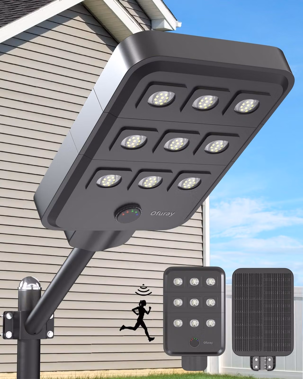 Lampione solare, 90 LED, 24.000 mAh, colore nero