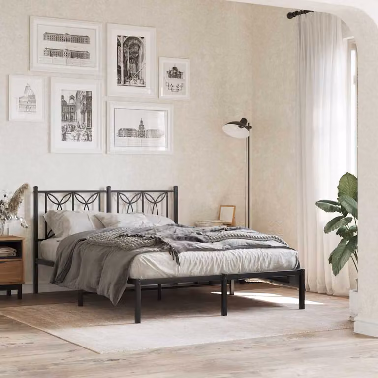 vidaXL Giroletto con Testiera in Metallo Nero L: 142 cm, P: 196 cm, H: 90 cm
