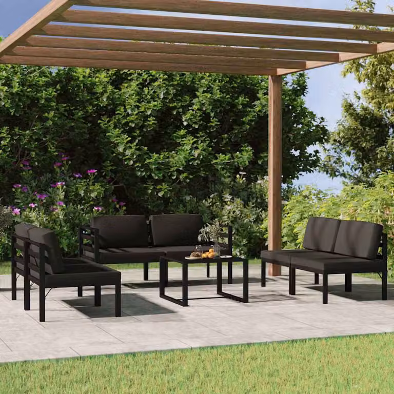vidaXL Set di Divani da Giardino 7 Pezzi con Tavolino e Cuscini in Alluminio Antracite