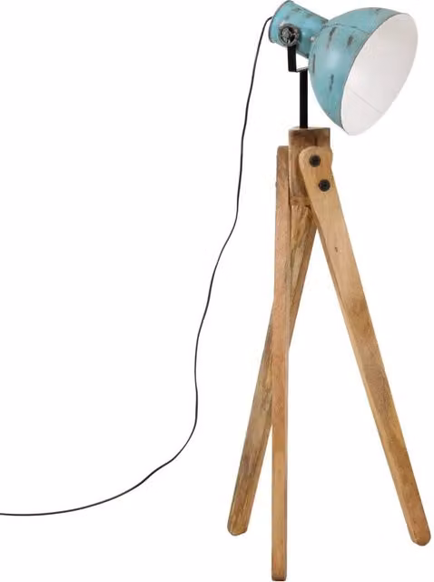 Lampada da terra industriale vidaXL in metallo e legno blu, regolabile, attacco E27, L/P/H: 45 x 45 x 120 cm