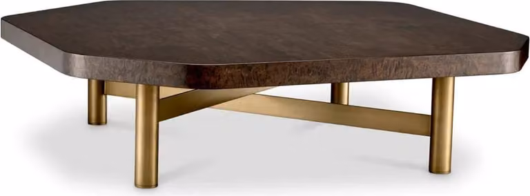 Tavolino Casa Padrino marrone lucido/ottone 120,5 x 120,5 x h. 30,5 cm - Tavolino da salotto con piano in legno massiccio - Mobili da salotto - Mobili - Arredi