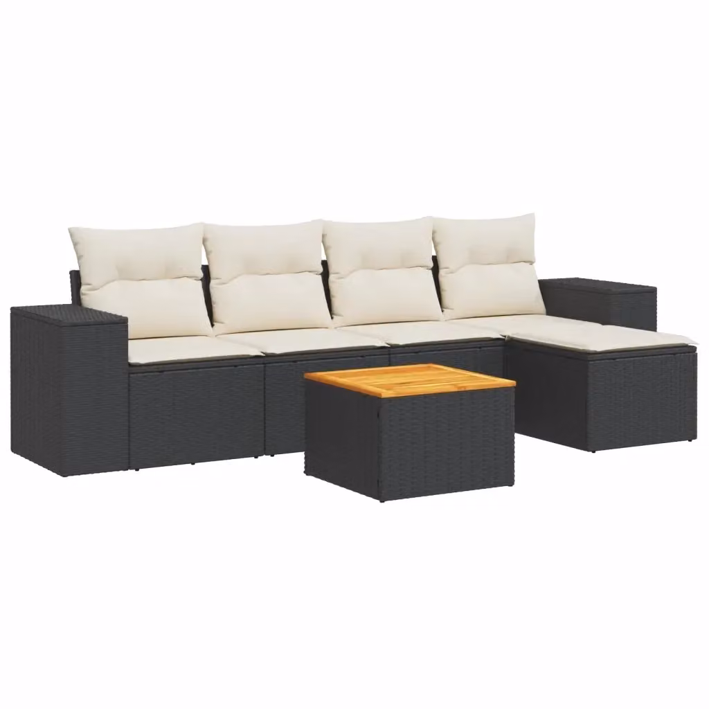 Set Divano da Giardino vidaXL 6 pz in Polyrattan Nero con Cuscini e Tavolino – 2