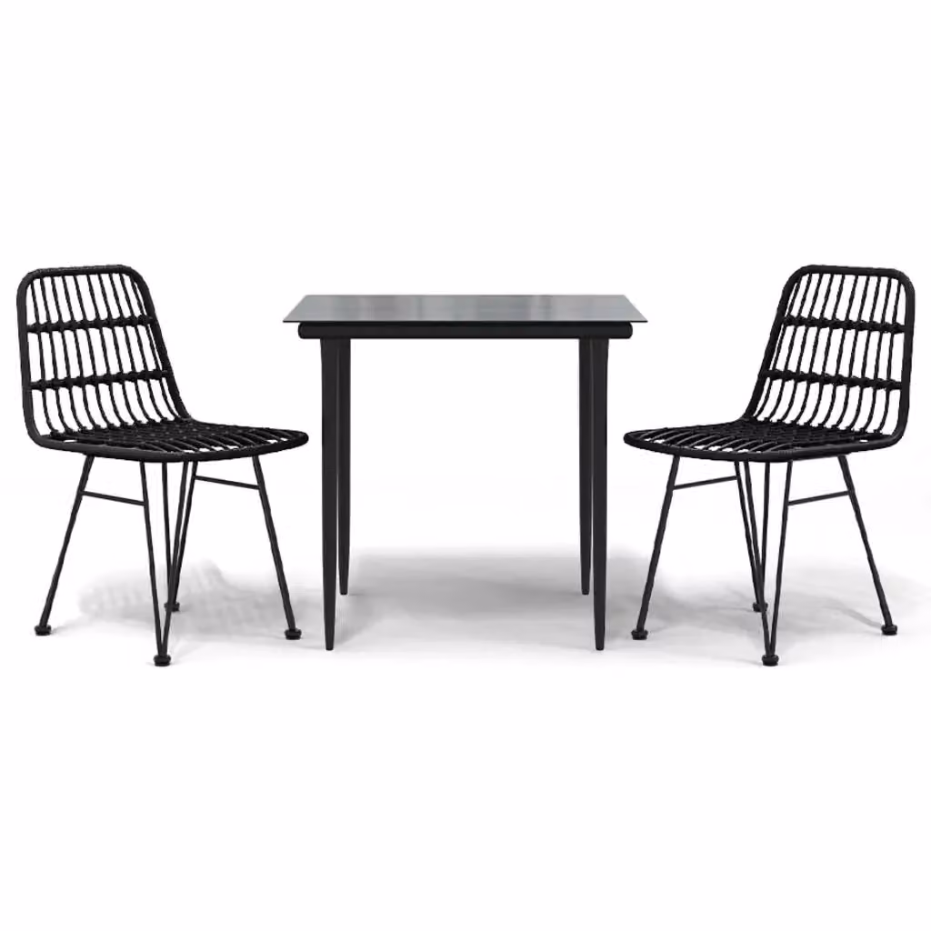 Set da pranzo da giardino vidaXL in polyrattan nero con tavolo in vetro e 2 sedie moderne – 2