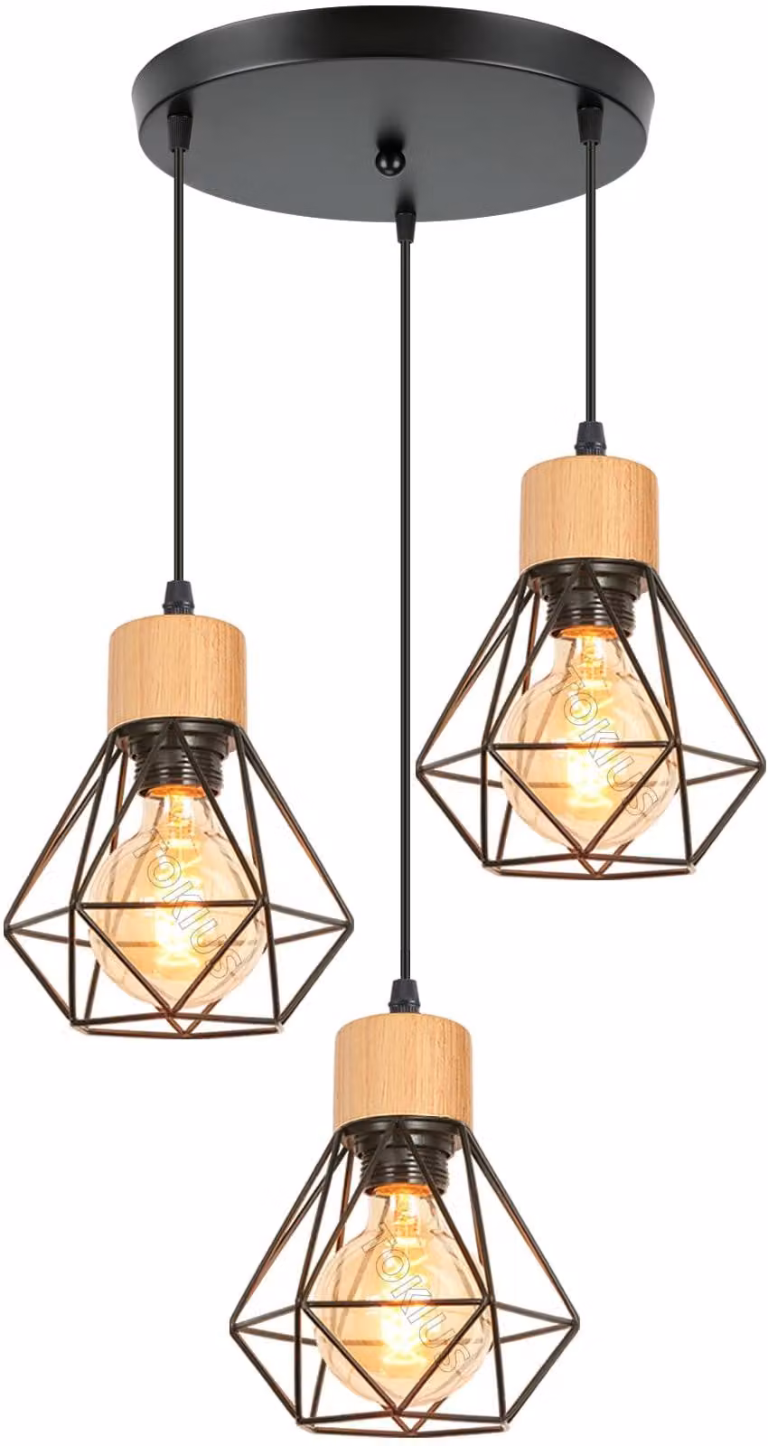 Lampada a sospensione, design industriale, metallo/legno, attacco E27, diametro 16 cm, stile retrò