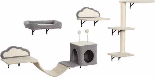 Set di 4 tiragraffi da parete PawHut in sisal per gatti, colore beige