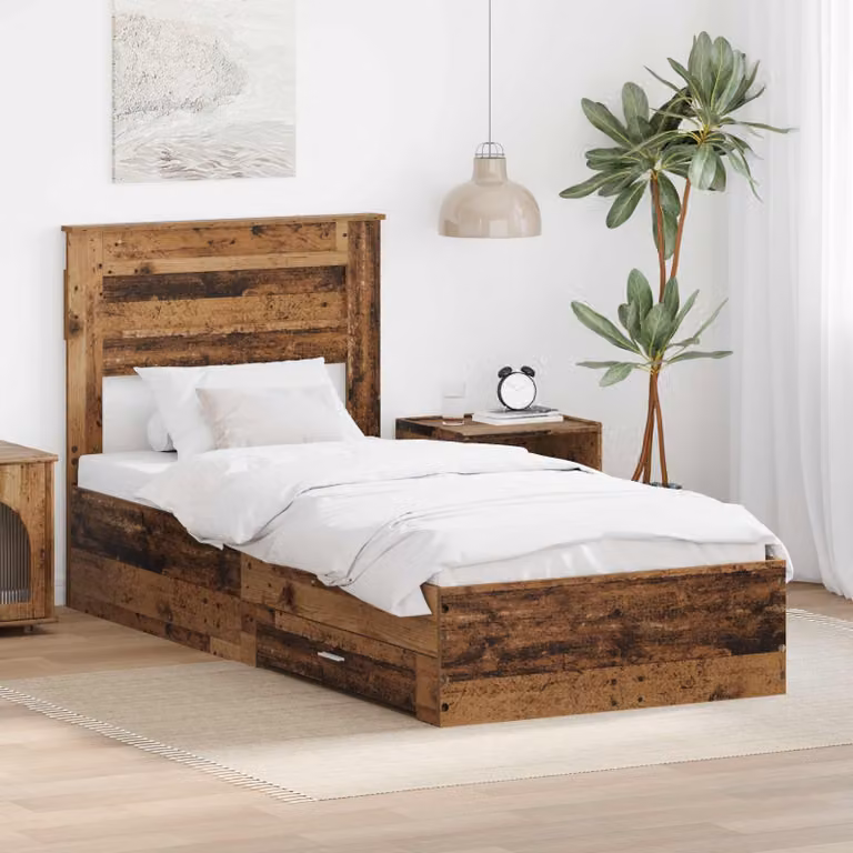 Struttura del letto con cassetto vidaXL in legno effetto vintage marrone, L/P/H: 90 x 190 cm