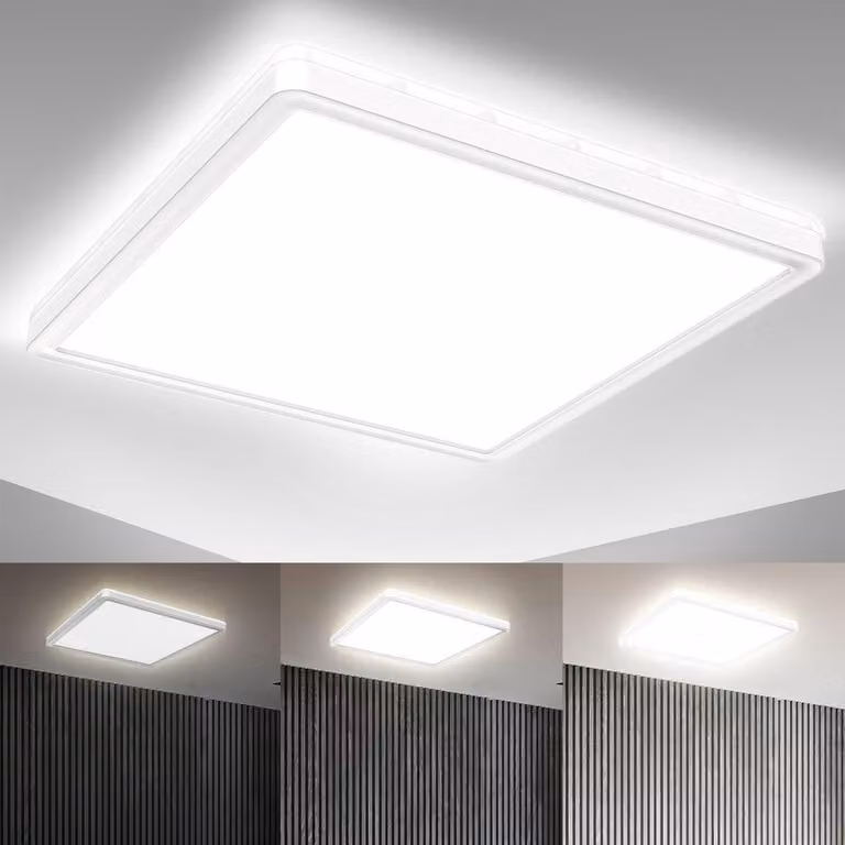 B.K.Licht Plafoniera LED dimmerabile su 3 livelli, 18W 2400Lm, Luce bianca neutra 4000K, Ultrapiatta Illuminazione indiretta, Pannello LED, Funzione memoria, Lampada da soffitto quadrata lato 293mm