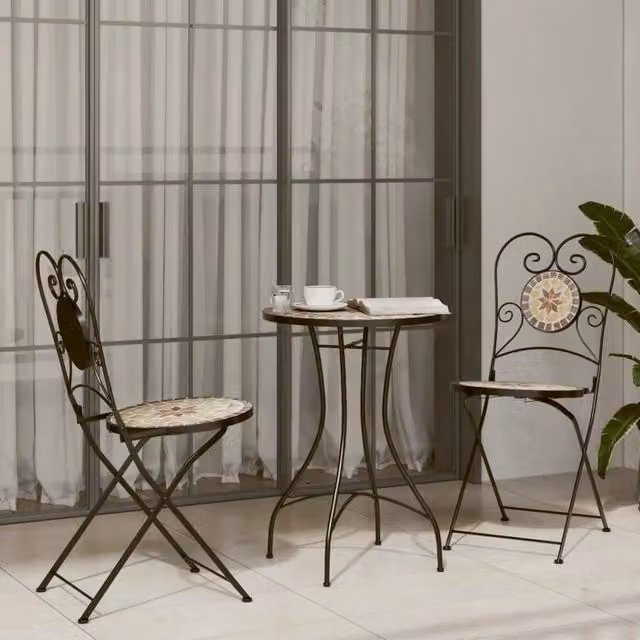 Set da Bistrot con Mosaico Terracotta e Bianco Ferro e Ceramica 3216356