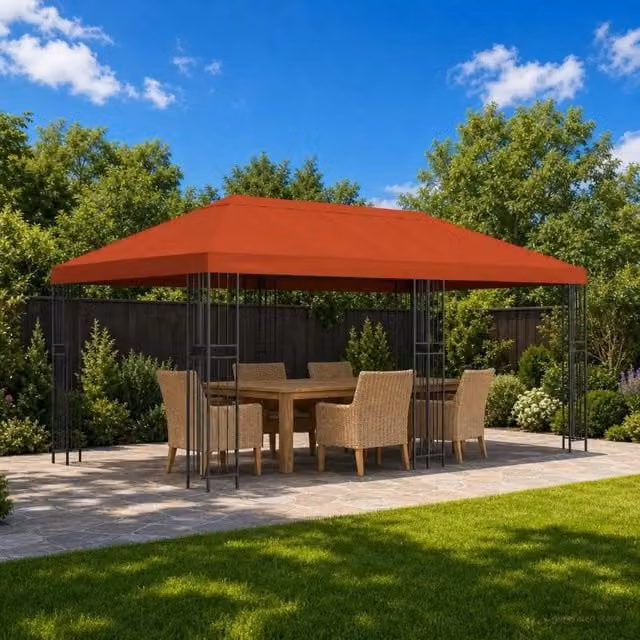 Gazebo da giardino 6 x 3 m Terracotta Poliestere e Acciaio 3375985